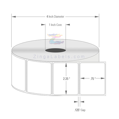 2.25" x 0.75", 4" OD, 1" Core, Perforated ($0.004 per Label)