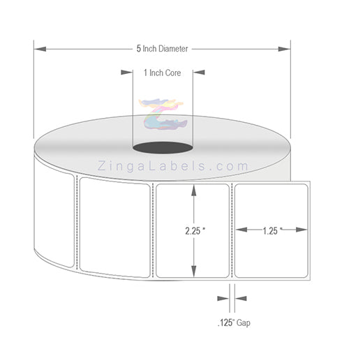 2.25" x 1.25", 5" OD, 1" Core, Perforated ($0.005 per Label)