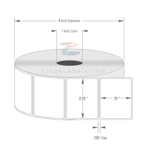 2.25" x .75" White Direct Thermal Labels