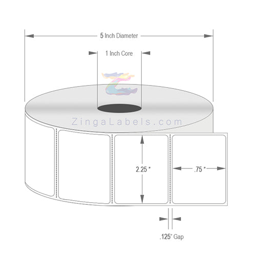 2.25" x 1.25", White Direct Thermal Labels