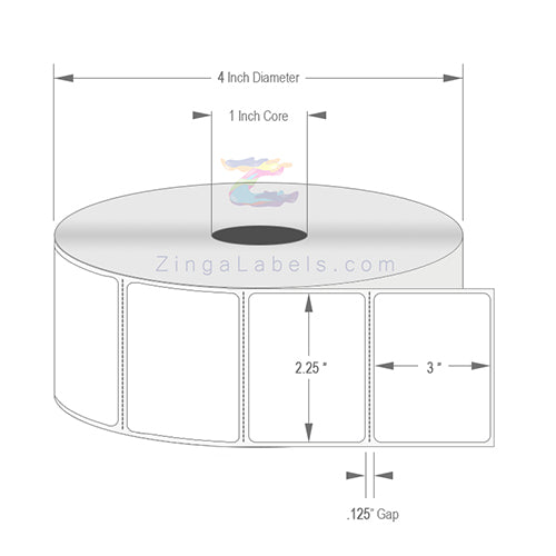 2.25" x 3", White Direct Thermal Labels