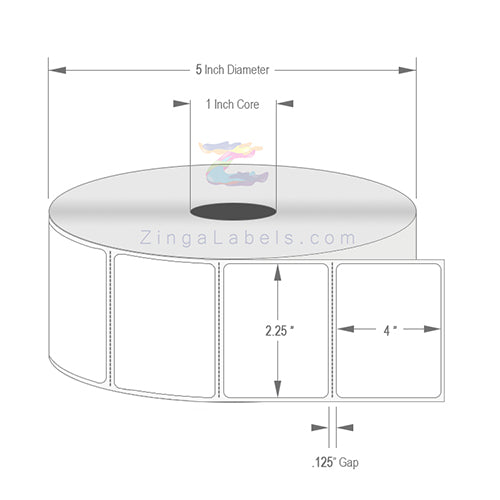 2.25" x 4", White Direct Thermal Labels
