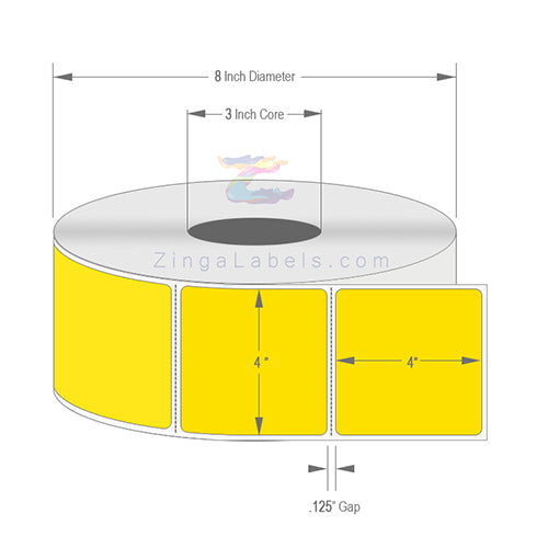 4 x 4", Blank Pantone Yellow Thermal Transfer Labels