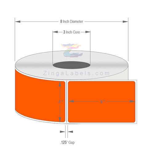 4" x 6", Blank Florescent Orange Thermal Transfer Labels