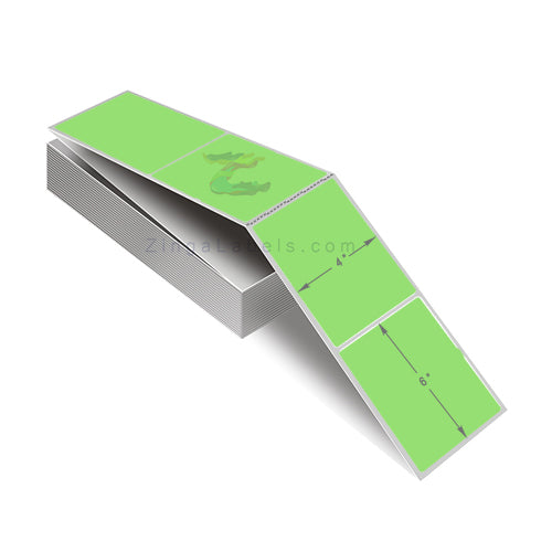 Florescent Green Thermal Transfer Labels, Fan Folded 4 x 6"